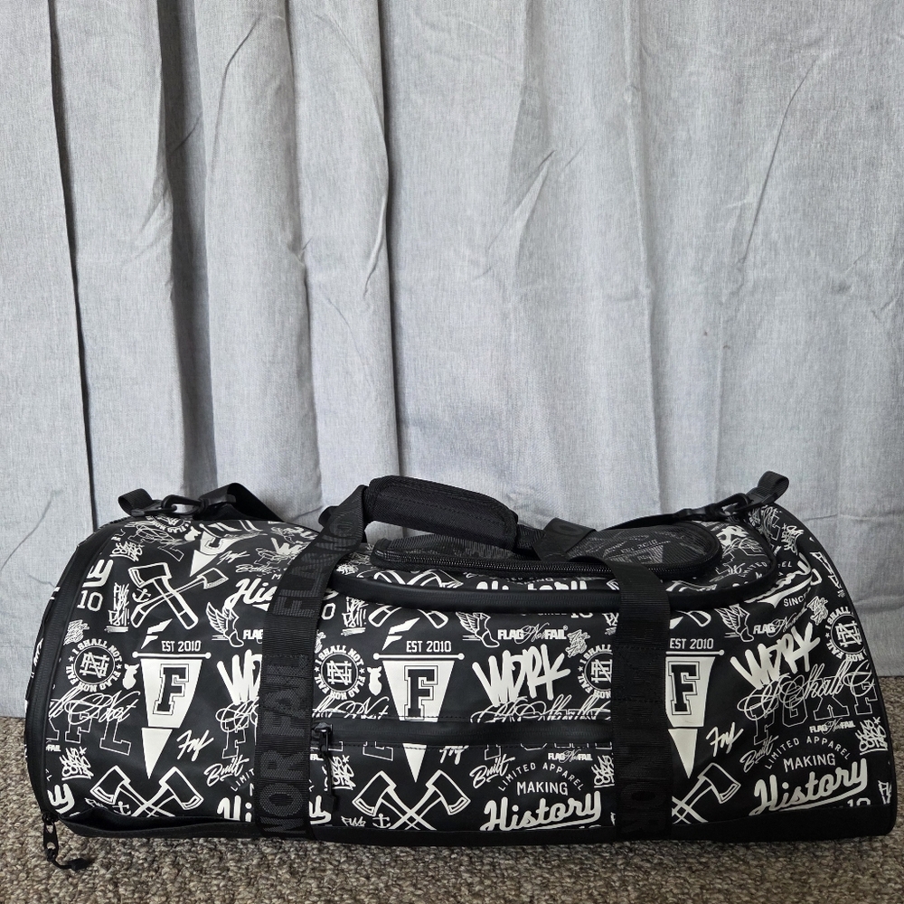 Flag Nor Fail Heavy Duty Travel Duffle Bag Black And White All Over Print EUC